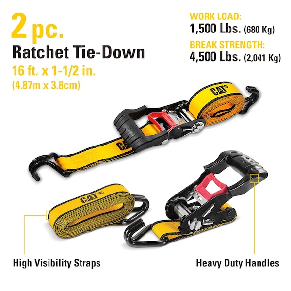 2 Piece Ratchet Tie Down Set With Soft Loops-16' X 1-1/2 (1500/4500)